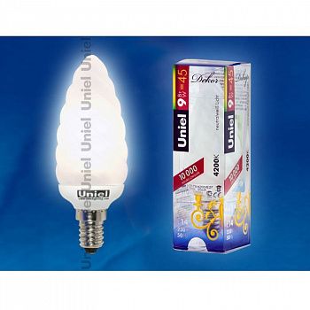Лампа ESL-C21-Т9/4200/E14 Uniel (свеча витая матовая, снято с производство, гарантия 2 недели)