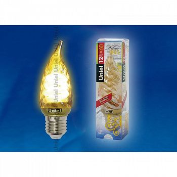 Лампа ESL-C21-ТW9/GOLD/E27 Uniel (свеча золотистая на ветру, снято с производство, гарантия 2 недели)