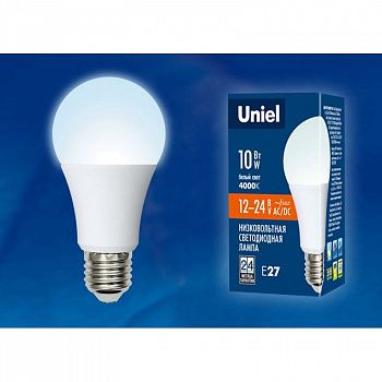 Лампа LED-A60-10W/NW/E27/FR/12-24V 4000K Uniel