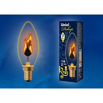 Лампа накаливания IL-N-C35-3/RED-FLAME/Е14/CL 3Wсвеча "эффект пламени" Uniel