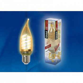 Лампа ESL-C21-W12/GOLD/E27 Uniel свеча золотистая на ветру (снято с производство, гарантия 2 недели)