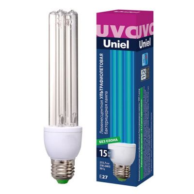 Лампа бактерицидная ультрафиолетовая ESL-PLD-15/UVCB/E27/CL спектр UVC 254 нм. Uniel