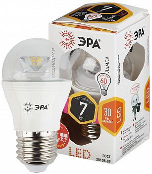Шар E27 7W 827 P45 Clear ЭРА smd лампа светодиод.