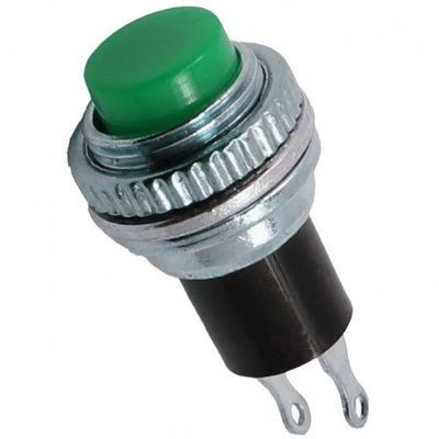 Выключатель-кнопка металл 220V 2А (2с) (ON)-OFF Ø10.2 зеленая Mini (RWD-213) REXANT