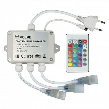 UNIEL ULC-Q444-RGB WHITE Контроллер с пультом ДУ ИК для RGB лентами ULS-5050 220B, 3 выхода, 1440Вт