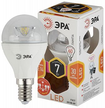 Шар E14 7W 827 P45 Clear ЭРА smd лампа светодиод.
